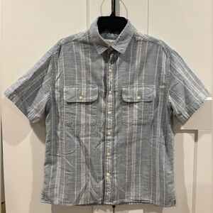 American Eagle Men Gravity Blue Striped Button-Up Poolside Shirt